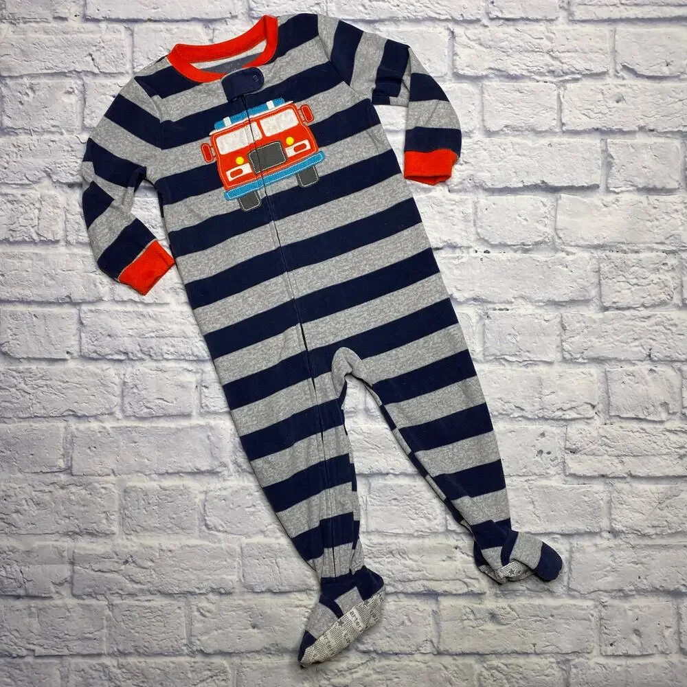 Carter's Striped, Fleece Firetruck Footed Pajamas